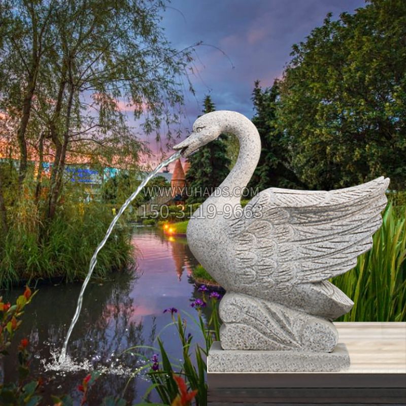 石雕吐水天鵝-戶外公園大理石流水動(dòng)物擺件