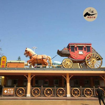 玻璃鋼仿真馬拉車雕塑 游樂園主題景觀雕塑