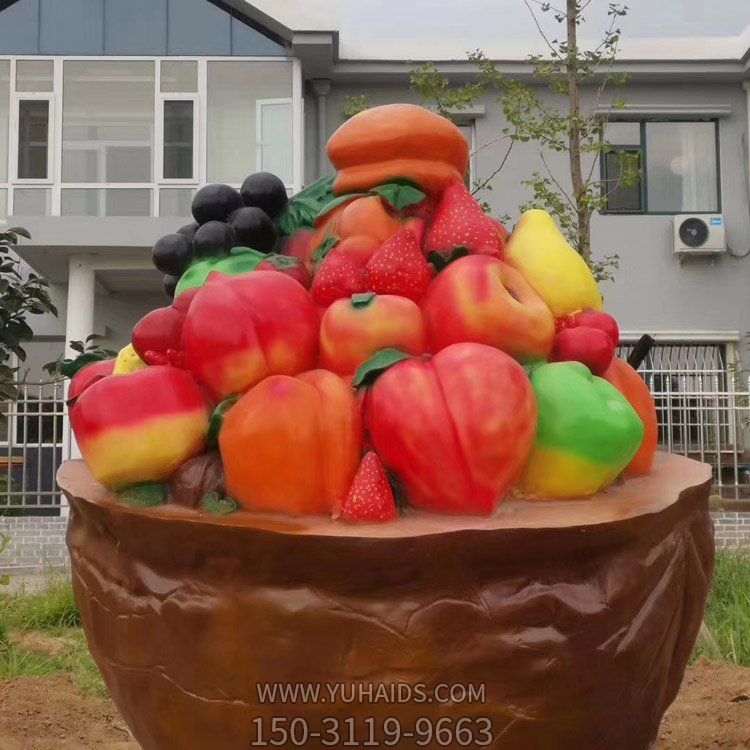 校園公園創意玻璃鋼彩繪防曬水果拼盤雕塑