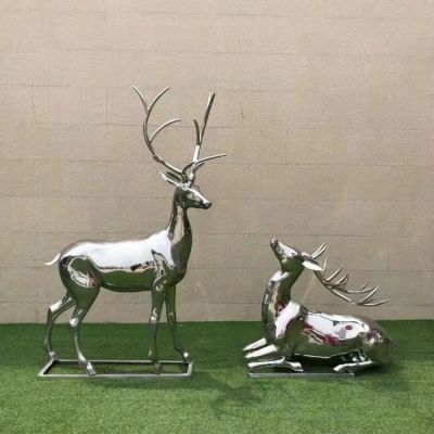 別墅小區不銹鋼，鏡面大型動物景觀梅花鹿