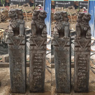 獅子浮雕城市廣場擺放拴馬柱雕塑