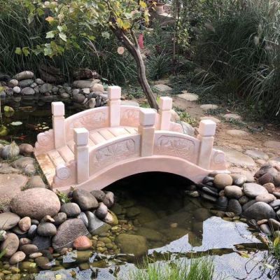 庭院造景流水?dāng)[放天然晚霞紅小石拱橋