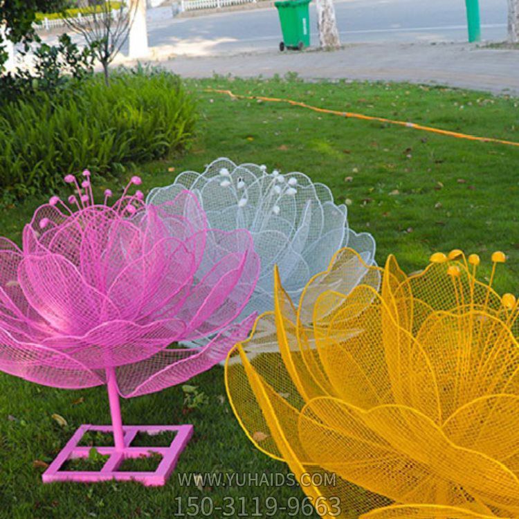 荷花雕塑 不銹鋼鏡面鐵藝鏤空戶(hù)外園林?jǐn)[件