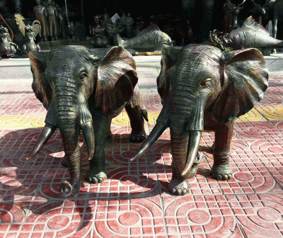 鑄銅小象一對(duì)，吉祥動(dòng)物銅雕擺件