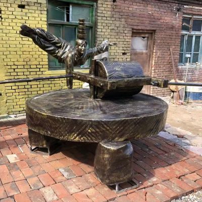 碾子（磨盤），玻璃鋼仿銅景觀擺件