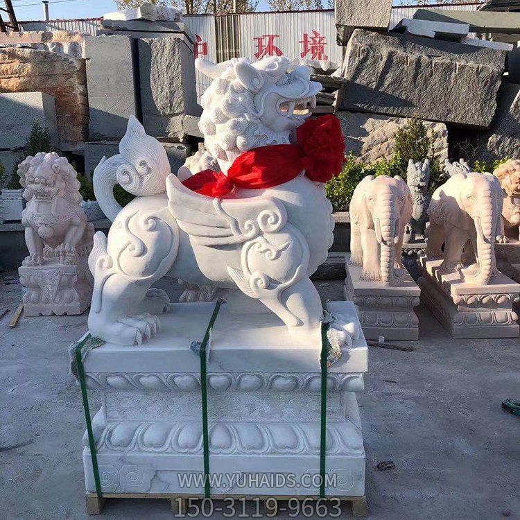 漢白玉石雕貔貅，門店看門神獸