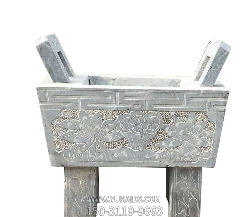 祭祀祈?；▓@廣場擺放浮雕花紋仿鼎香爐石雕雕塑
