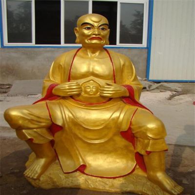 玻璃鋼鎏金寺院樹脂羅漢佛像坐式雕塑擺件