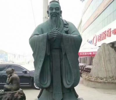 城市花園廣場(chǎng)歷史人物孔子行教玻璃鋼仿青銅雕塑