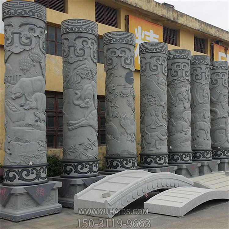 大理石青石浮雕十二生肖動(dòng)物石柱廣場石雕擺件雕塑