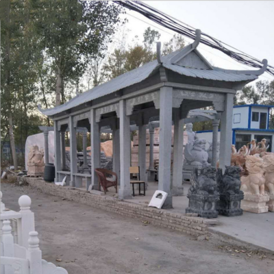 青石長廊，石雕亭子過道