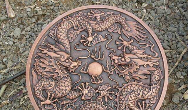 室內(nèi)裝飾品銅雕浮雕圓盤上的臥龍雕塑