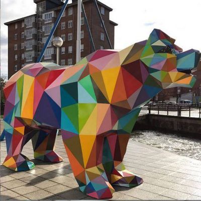 城市廣場不銹鋼幾何塊面大型抽象動(dòng)物