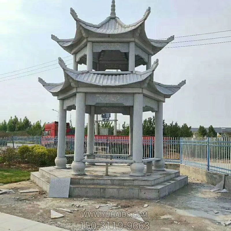 企業(yè)園林戶(hù)外擺放雙層頂仿古建砂巖雕刻休閑涼亭雕塑