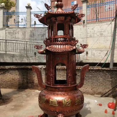 圓形，多層，鑄銅焚香爐