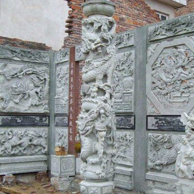 古建高浮雕壁畫，盤龍柱