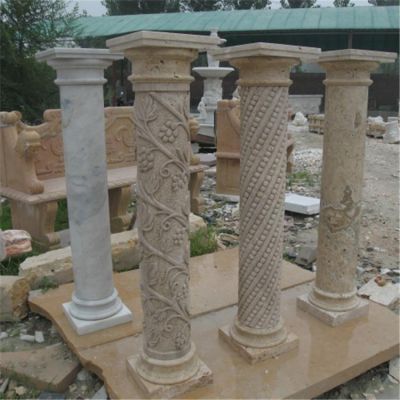 大理石花崗巖浮雕花紋歐式羅馬柱庭院裝飾擺件