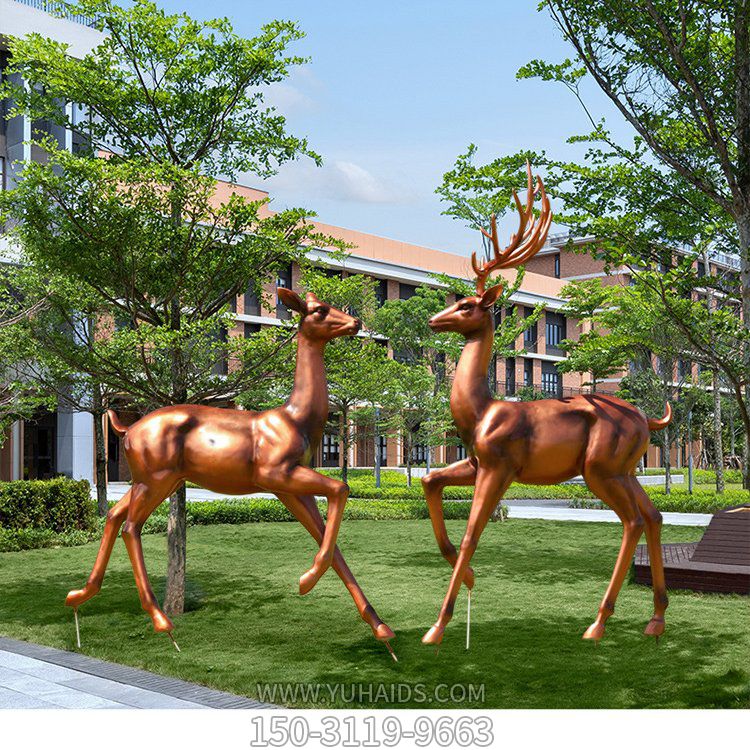 玻璃鋼梅花鹿，仿銅雌雄鹿雕塑