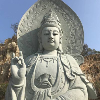景區戶外擺放砂巖石雕刻滴水觀音佛像