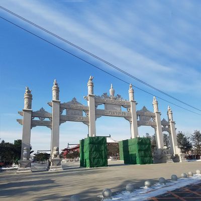 寺院景區五門石六柱新款漢白玉牌坊