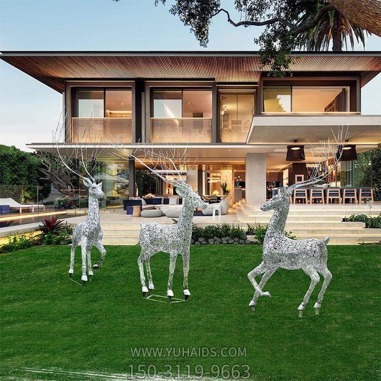 草坪動(dòng)物雕塑擺件，不銹鋼梅花鹿