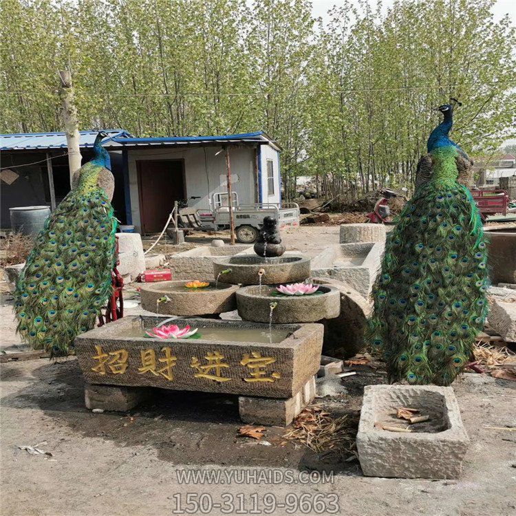 石磨盤、水槽組成的流水水缽雕塑