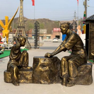 情景人物雕塑，城市街道玻璃鋼仿銅創(chuàng)意情景人物雕塑