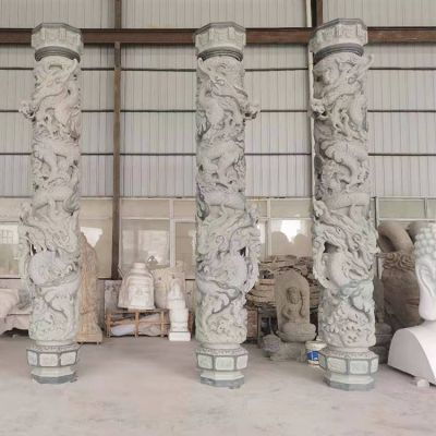 戶外大型大理石石雕盤(pán)龍石柱雕塑