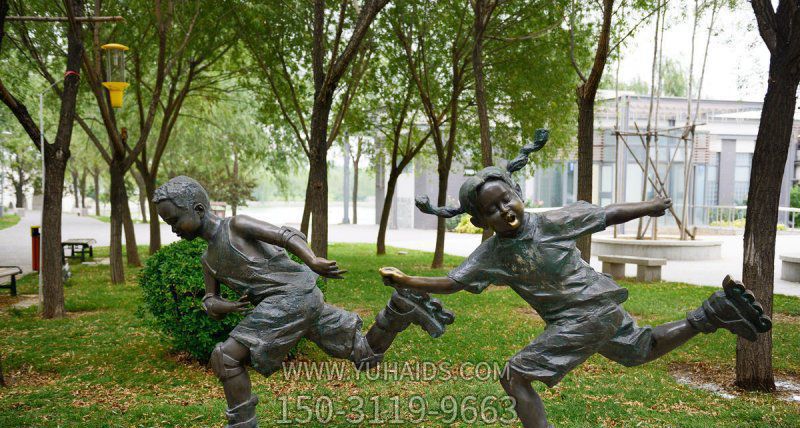 公園銅雕小孩子玩耍輪滑的兒童雕塑 公園銅雕小孩子玩耍輪滑的兒童雕塑