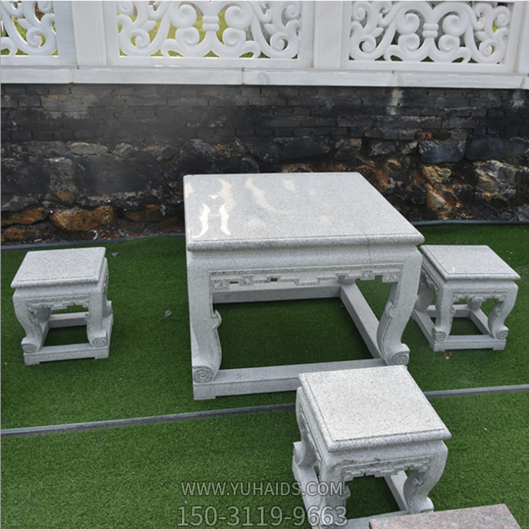 大理石石桌凳，石頭方桌，園林桌凳雕塑