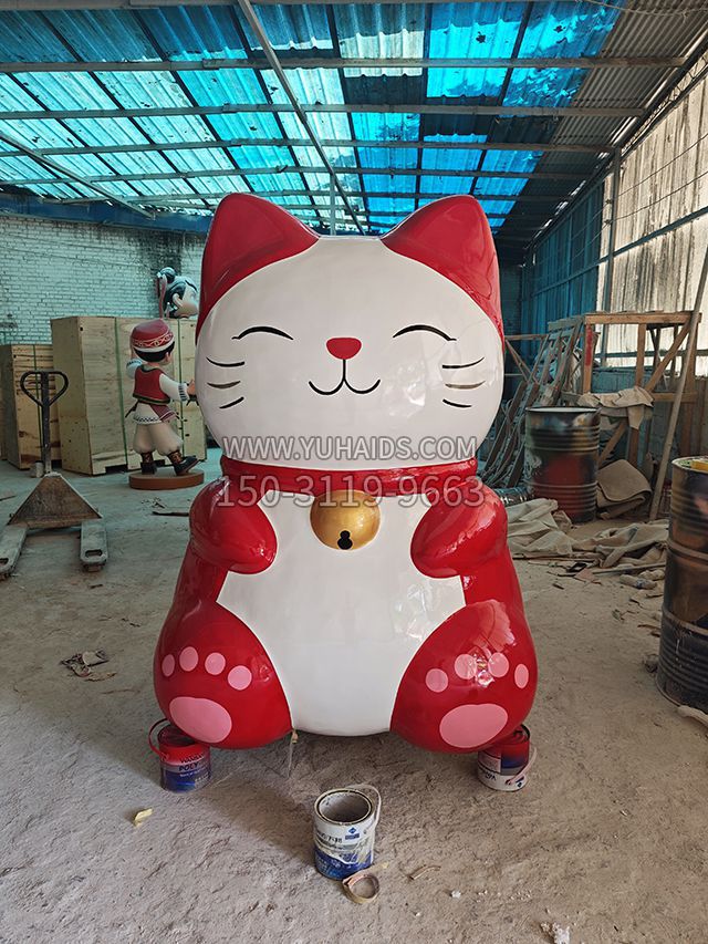 泡沫雕刻招財(cái)貓商超門(mén)市美陳雕塑