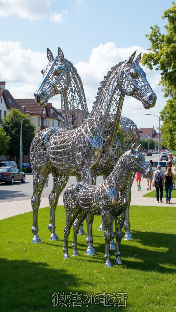 不銹鋼創(chuàng)意編織馬雕塑