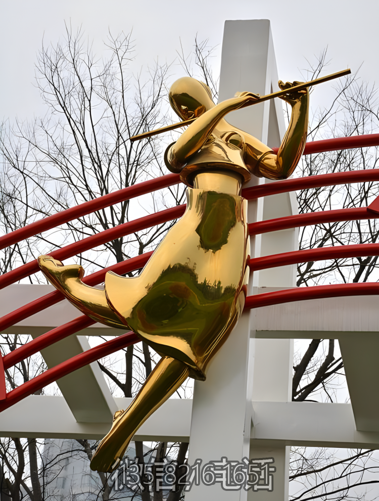 不銹鋼噴鍍吹笛子的抽象人物雕塑