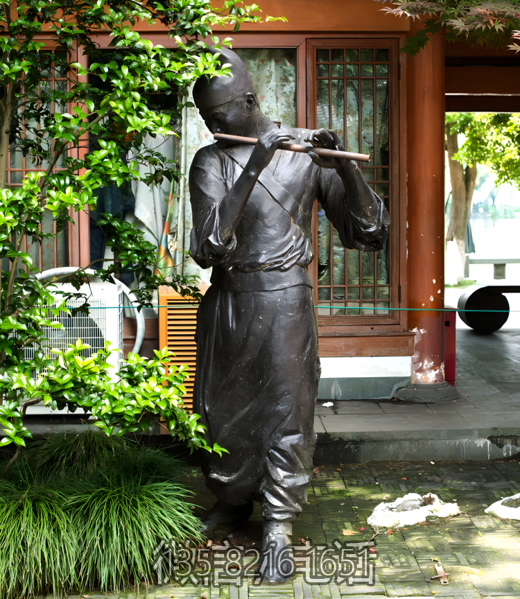 園林戶外創(chuàng)意銅雕吹笛子的人物雕塑