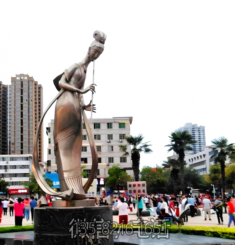 城市廣場(chǎng)景觀黃銅景觀吹簫的人物雕塑