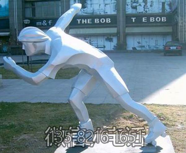 公園運(yùn)動人物擺件不銹鋼塊面抽象滑冰人物雕塑