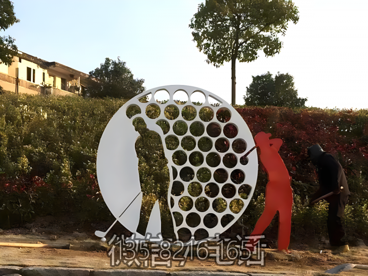 不銹鋼剪影人物雕塑，抽象打高爾夫球的人物雕塑