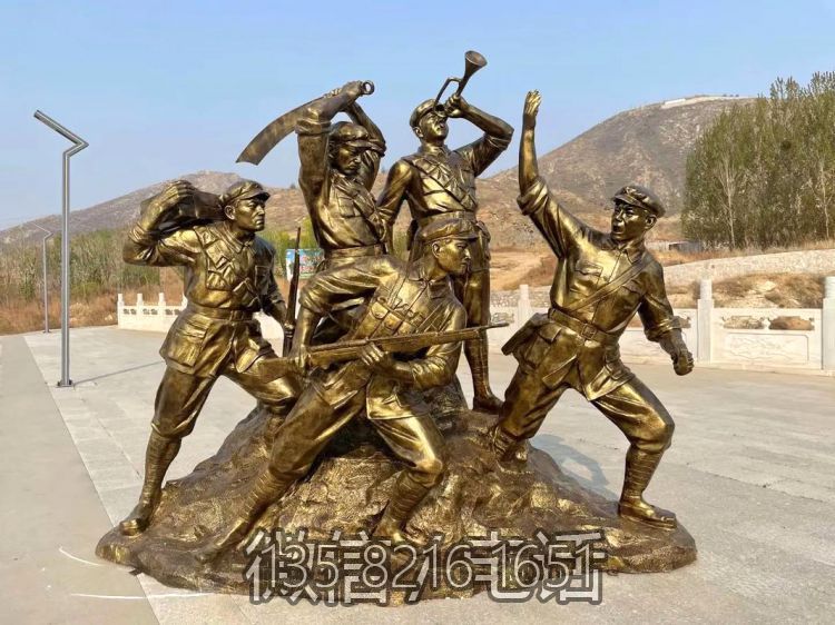 抗戰人物群玻璃鋼仿銅雕塑