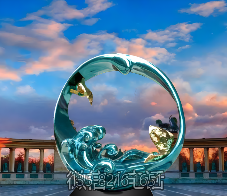 圓環雕塑-城市街道創意不銹鋼彩繪鏡面抽象綠色圓環雕塑 圓環雕塑-城市街道創意不銹鋼彩繪鏡面抽象綠色圓環雕塑