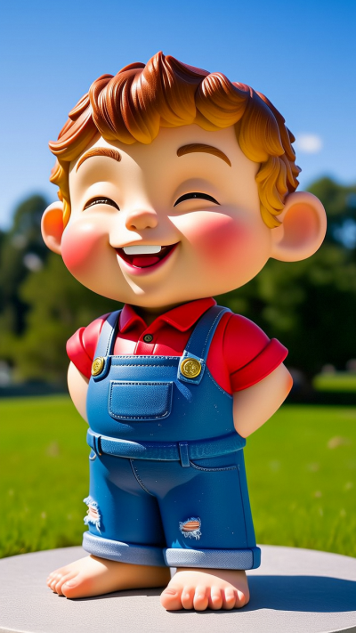 雙手插兜的卡通男孩雕塑