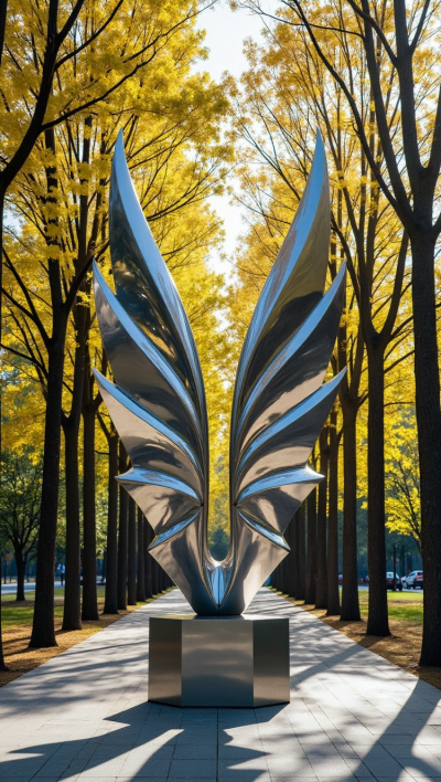 抽象不銹鋼創(chuàng)意翅膀造型景觀雕塑