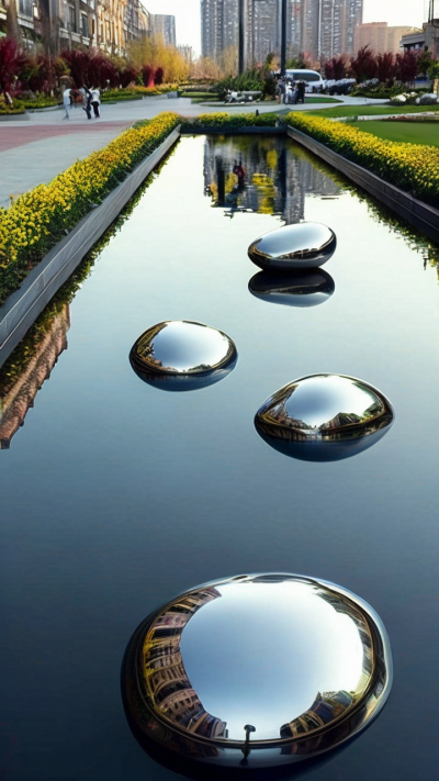 城市廣場水景鵝卵石不銹鋼鏡面雕塑