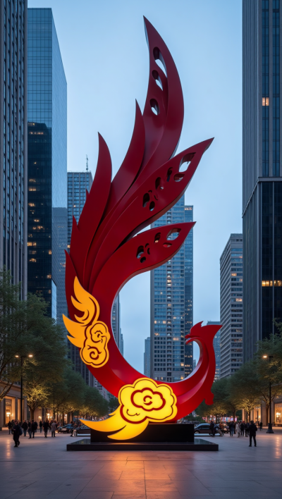 國風神鳥不銹鋼抽象鳳凰雕塑