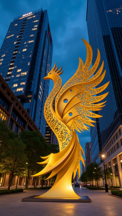不銹鋼鳳凰抽象神鳥景觀雕塑