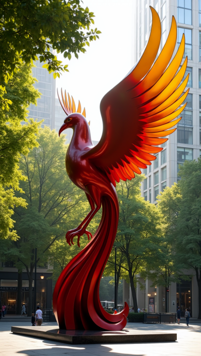 不銹鋼噴漆神鳥(niǎo)鳳凰雕塑