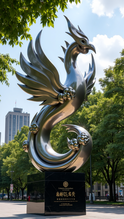 不銹鋼鏡面鳳凰雕塑