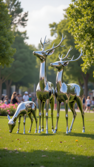 鏡面不銹鋼梅花鹿雕塑