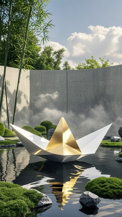 園林水景不銹鋼裝飾小船雕塑擺件