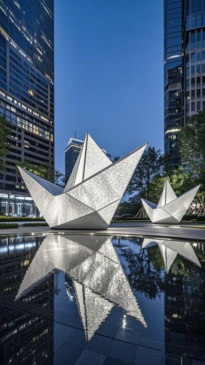 水景裝飾不銹鋼鏤空透光紙船雕塑