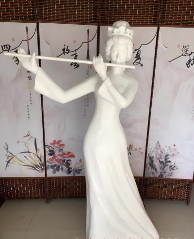 玻璃鋼抽象古代吹笛子的人物雕塑